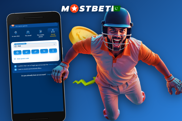 Mostbet casino registration form on smartphone with phone number field and JazzCash Easypaisa icons