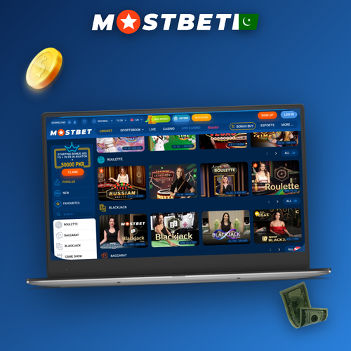 Mostbet for PC hero showing sports and casino dashboard on a laptop screen