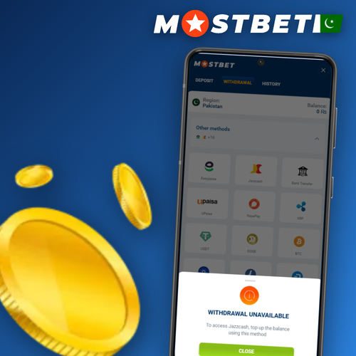 Mostbet minimum withdrawal guide showing PKR banknotes flowing from a mobile wallet